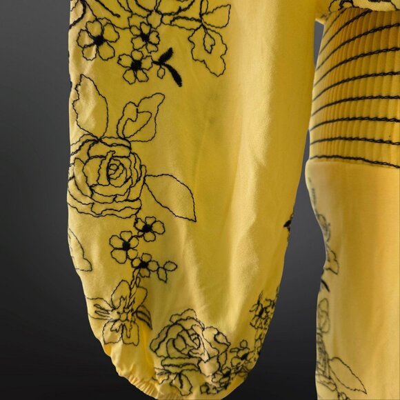 Y2K Yellow Floral Embroidered Romper Size S Boho Fairy Festival Long Sleeve - Picture 4 of 10